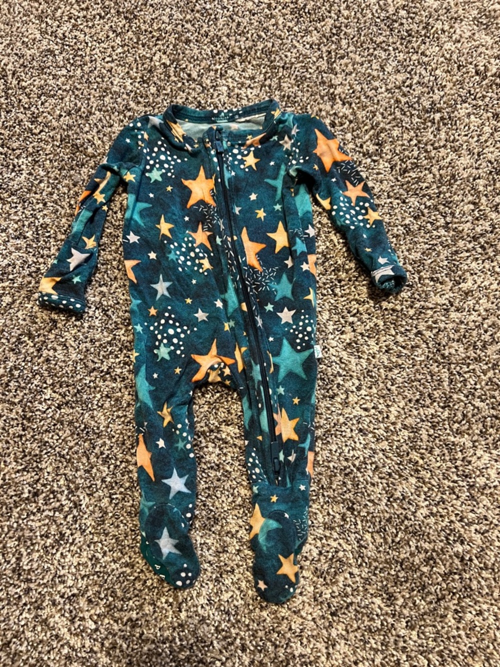 Posh Peanut Teal Star-Print Zip Footed One-Piece